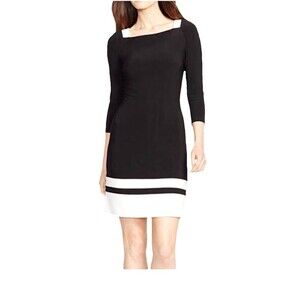 American Living Black White Sheath Dress 14 Square Neck Career Work NWT